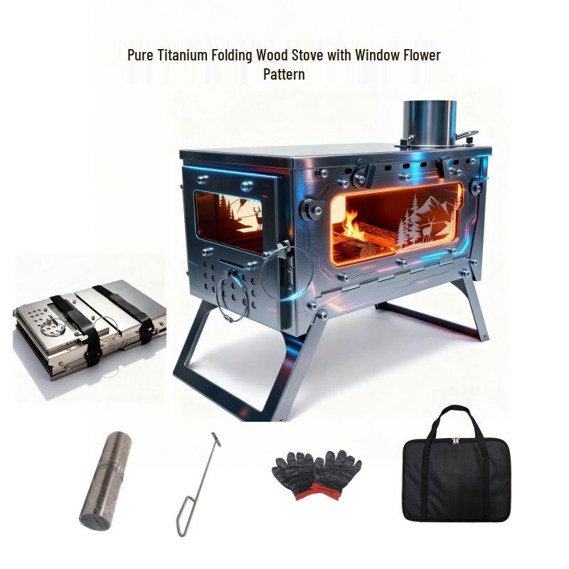Portable Outdoor Folding Titanium Wood Tent Stove for Camping