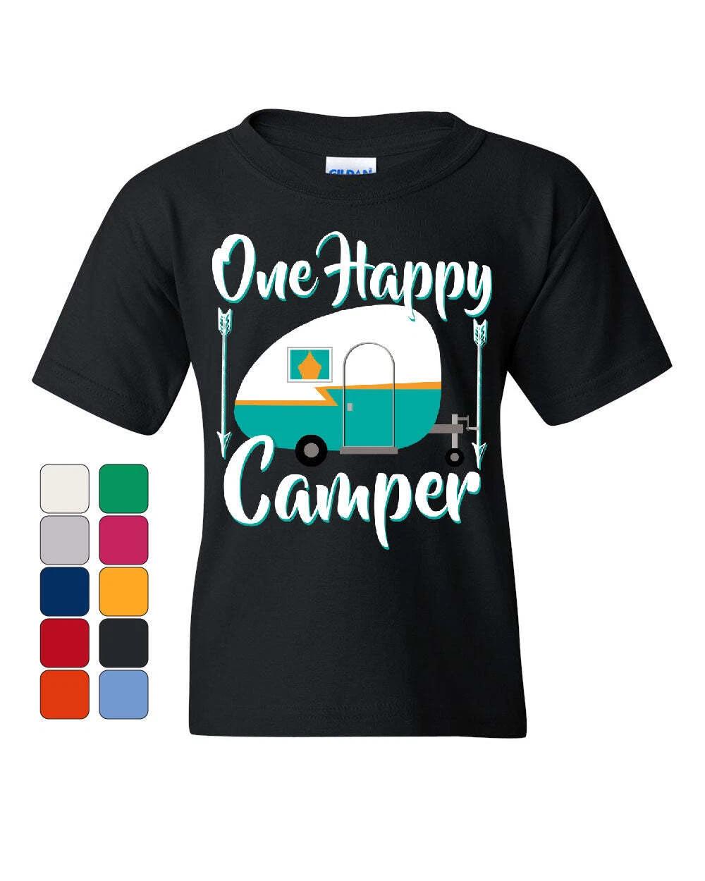 One Happy Camper Youth kids boys T-Shirt Camping Roadtrip RV Trailer Kids Tee 100