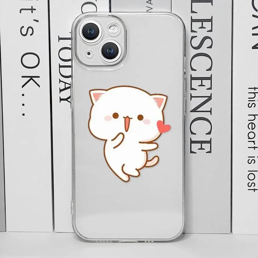 Funny Cartoon Heart Cat Paired Couple Phone Case for IPhone 11 12 13 16 15 Pro Max Mini X XS 7 8 14 Plus SE2 Clear Lovers Covers