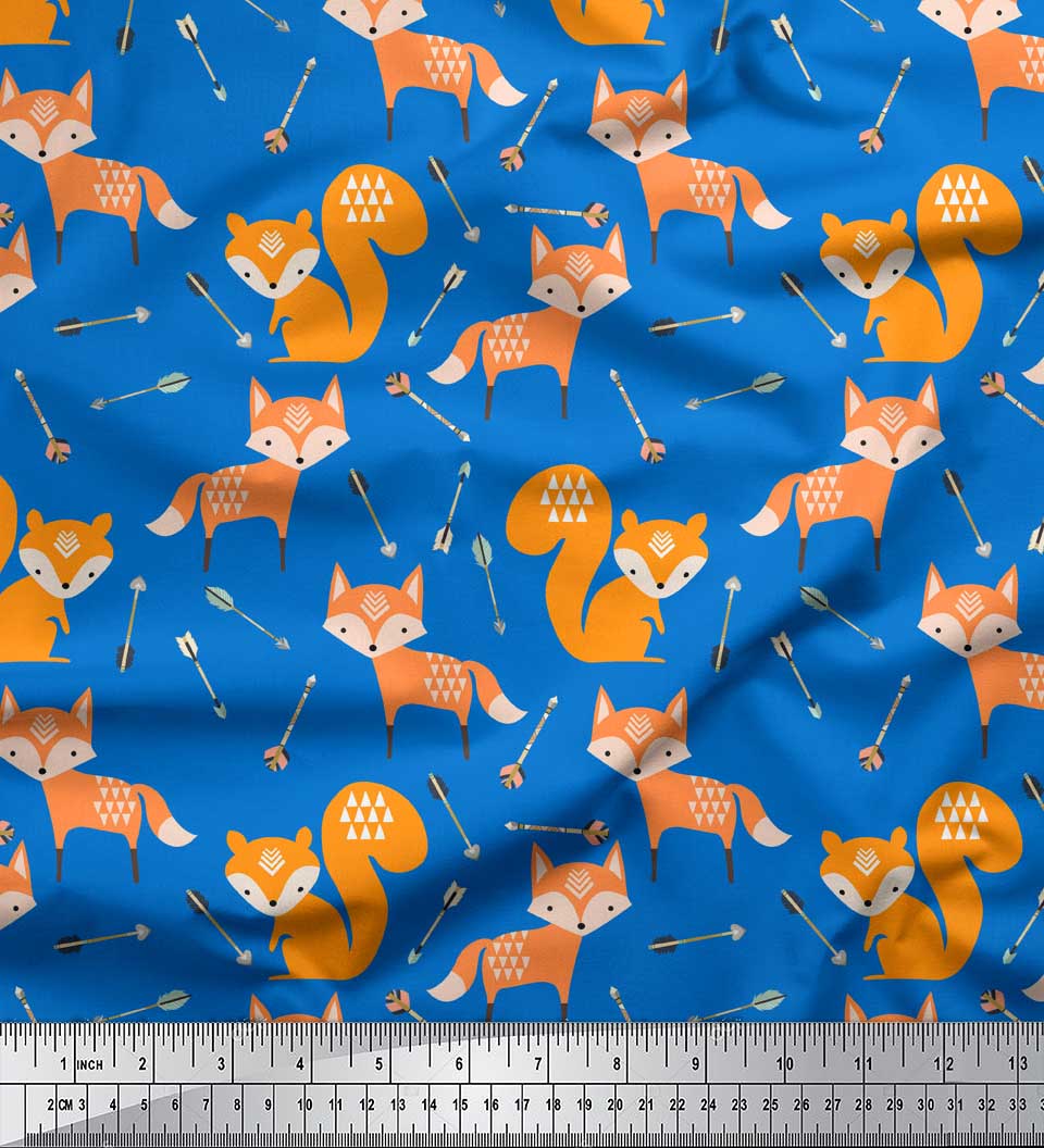 

Soimoi Green Японська креп-сатин Тканина Fox & Arrow Tribal Print Швейна тканина метр 42 дюйма 42 Inch Wide - Poly Crepe синій