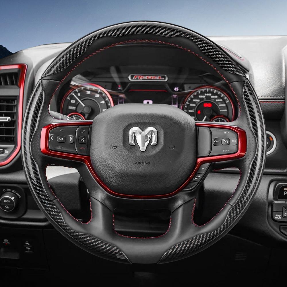 Suitable for Ram Carbon Fiber Texture Steering Wheel Cover with Segmented Quick-Release Design, Durable, for Pickup Promaster Rampage 1500 2500 3500 4