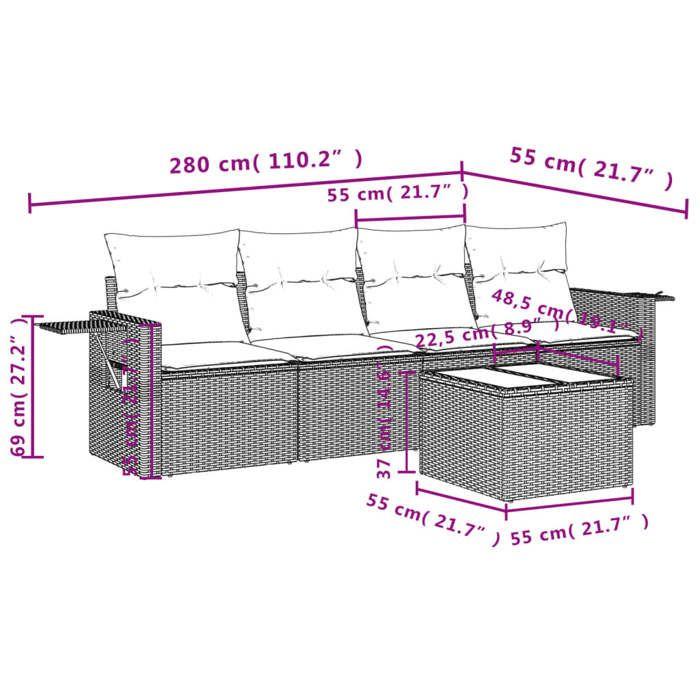 VidaXL Salon de Jardin avec Coussins 5 pcs, Canapés de Terrasse, Ensemble de Meubles de Patio, Mobilier d'Extérieur, Noir 3219884