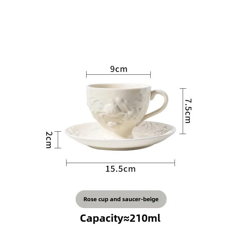 Rose Emboss Ceramic Teapot Black Tea Cup Saucers Set Retro Afternoon Tea Coffee Cup Saucer Couple Cup Set Home Drinkware Mug