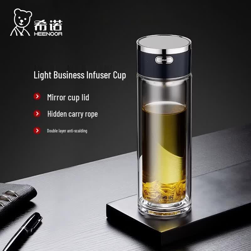 Heenoor Portable Double-Layer Glass Tea Bottle