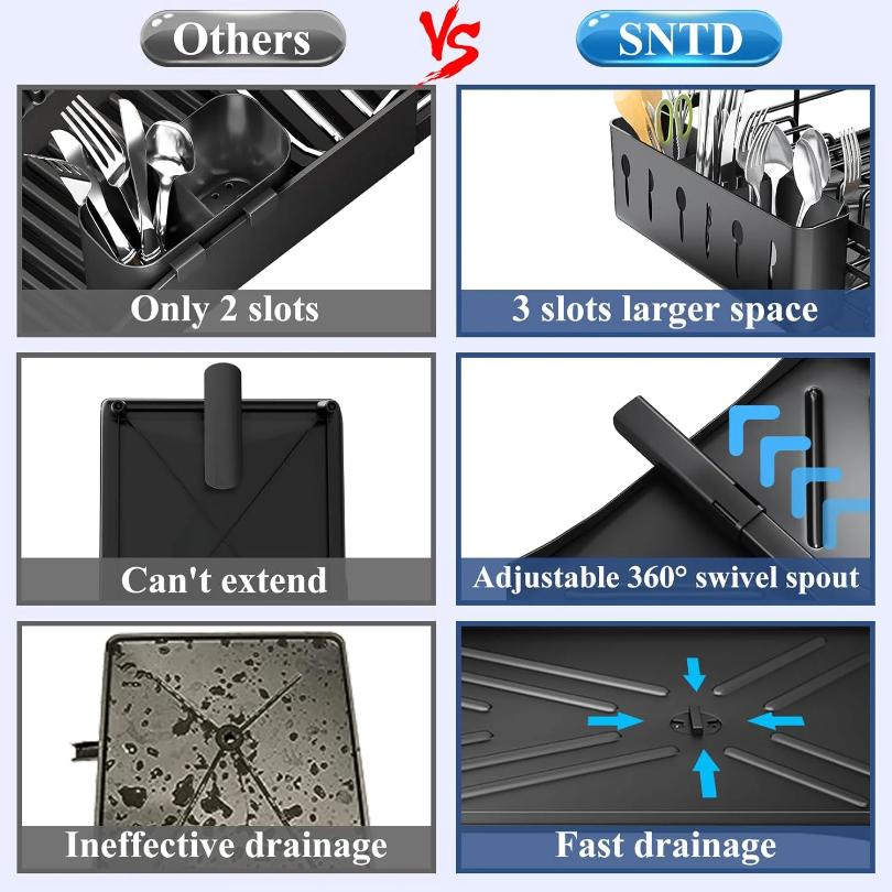Suport pentru uscare vase pentru blat de bucătărie Suport mare pentru vase cu scurgere Scurgător de vase rezistent la rugină cu suport pentru ustensile pentru chiuvetă