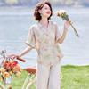 Pasite Women's Summer Loose Floral Print V-Neck Top & Pants Set