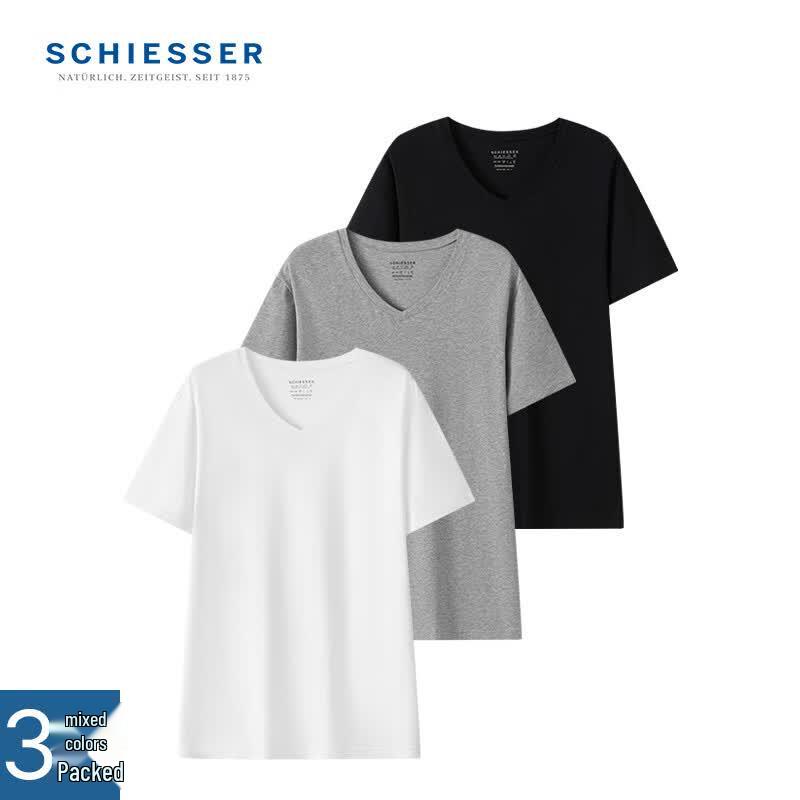SCHIESSER Men's Comfort Cotton V-Neck Short Sleeve Top 3-Pack