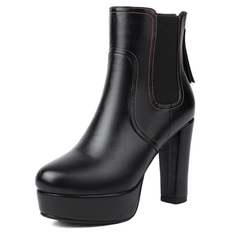 

Черные ботильоны для женщин на платформе, зимняя обувь, коричневые короткие ботинки на высоком каблуке, обувь для вечеринок и танцев, женский бренд, большой размер 39 чёрный