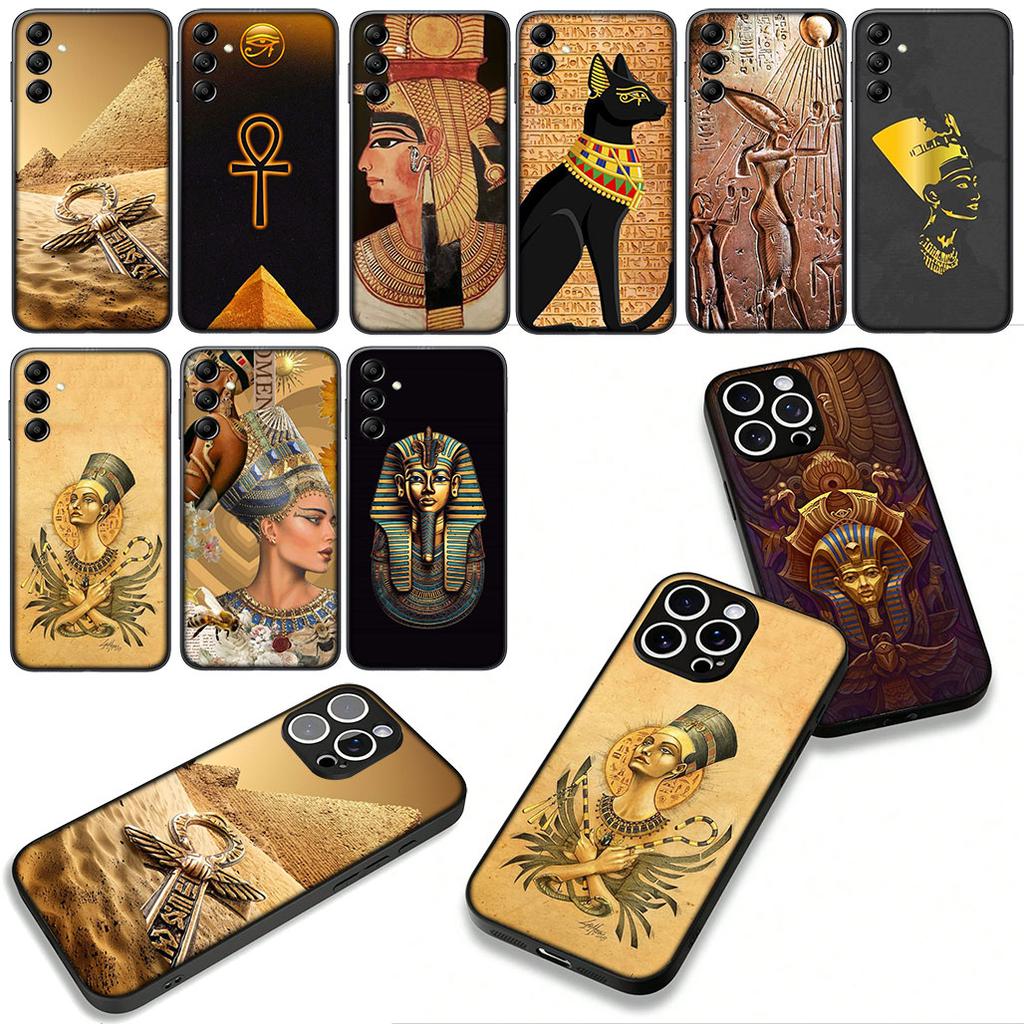 for Samsung Galaxy A36 A17 A26 A07 A35 A54 A53 A13 A33 A34 S8 S9 S20 S21 FE S10 Plus Cover Case Egypt Nefertiti Anubis Ankh Art
