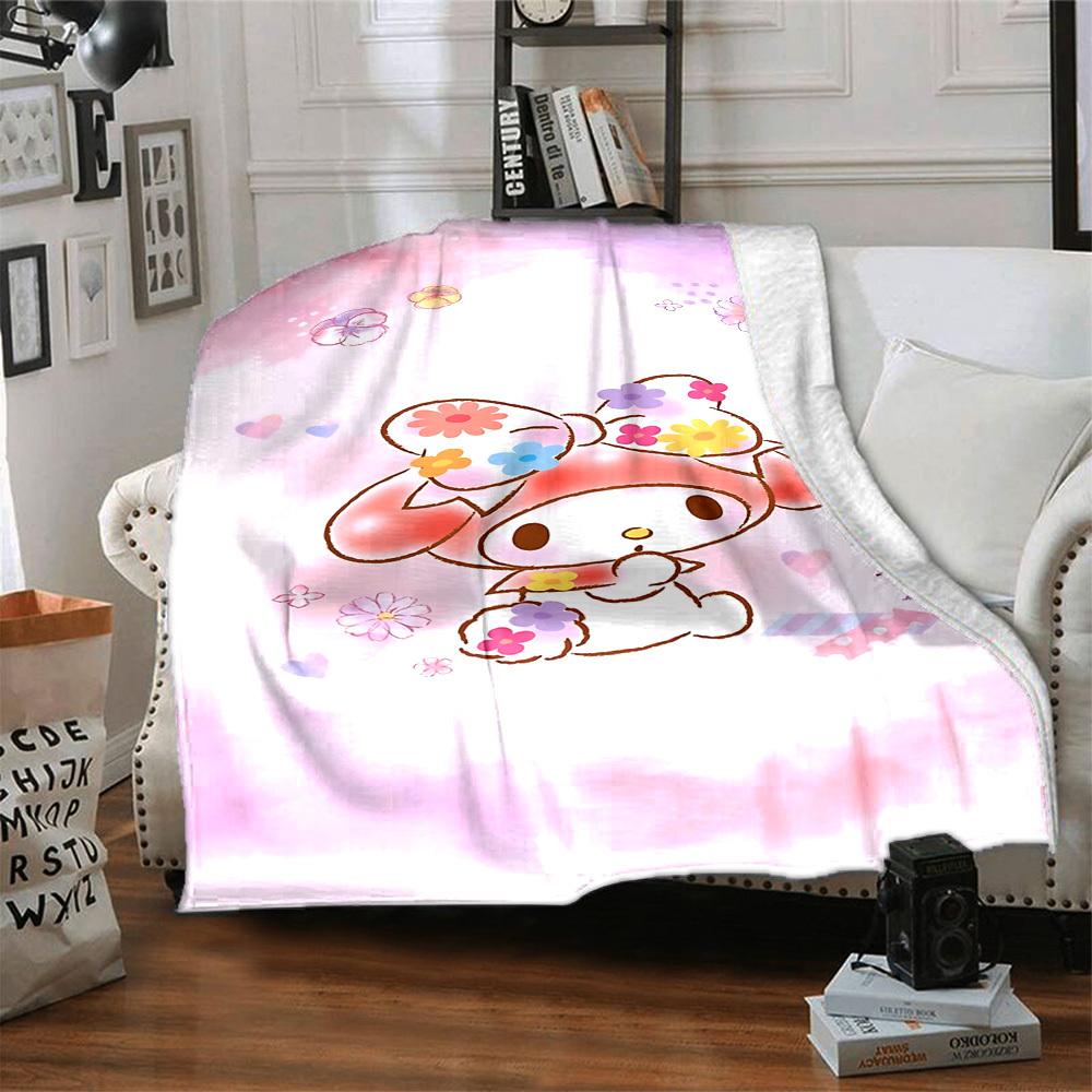 1pc My Melody flowers blanket Lightweight Flannel Throw for Sofa Bed Travel Camping Livingroom Office Couch Chair