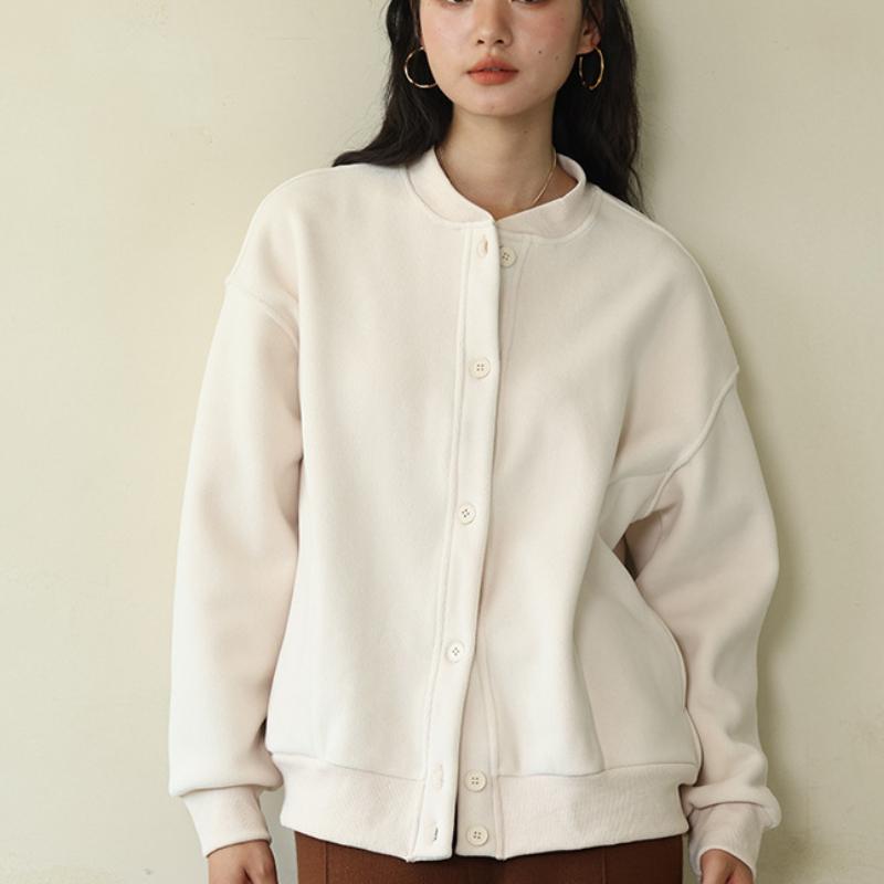 Vintage Women Soft Cropped Bomber Jacket 2025 Female Spring Autumn Woolen Cloth Jacket Woman Fashion Short Coats