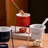 Detachable Fondue Cup With Fork Candle Pot Multi-function Ceramic Mug  Cheese Melting