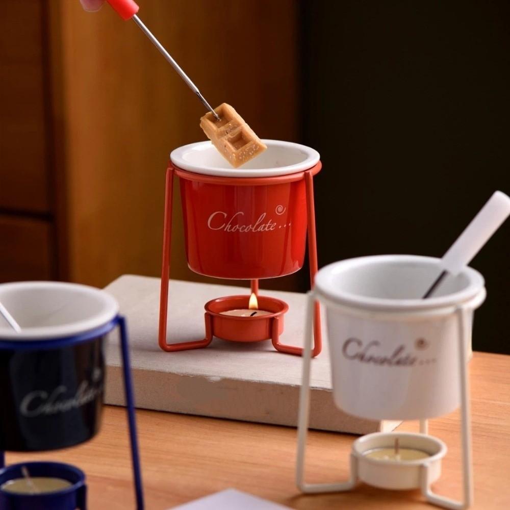Detachable Fondue Cup With Fork Candle Pot Multi-function Ceramic Mug  Cheese Melting