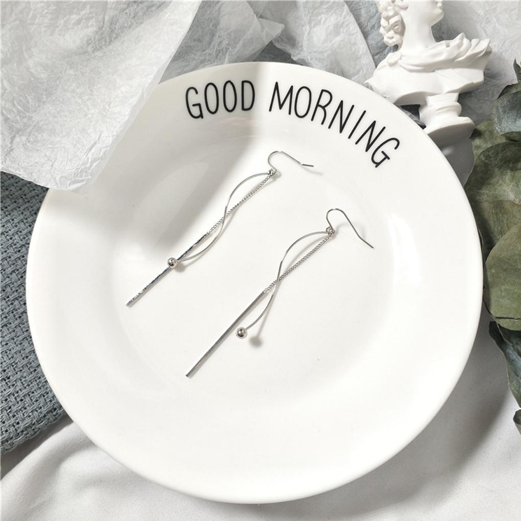 2 Pieces Silver Ear Hook Bead Long Earring Jewelry Dangle Universal Fashion Accessory Earrings for Party Wedding