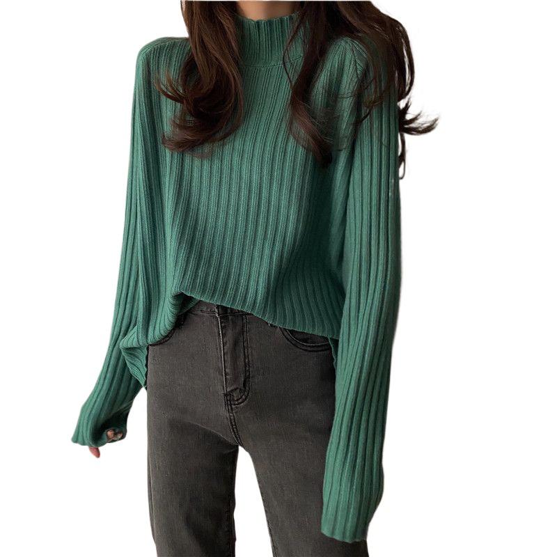 Loose Slimming Knitted Sweater: Half-High Neck, Autumn/Winter Style, Belly-Covering, Fits 80-200 Catties