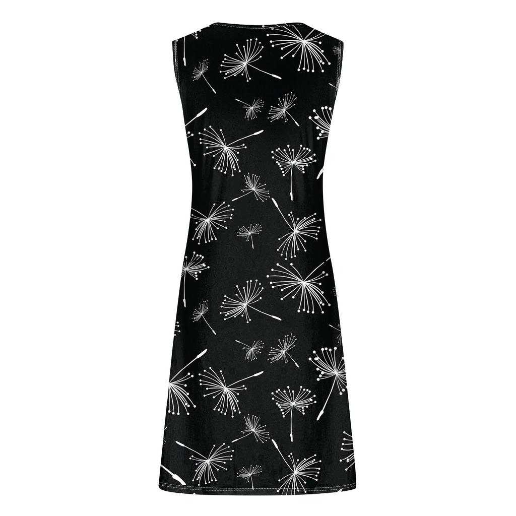 Kvinnemote Sexy uformelle V-hals ermeløse trykte kjoler