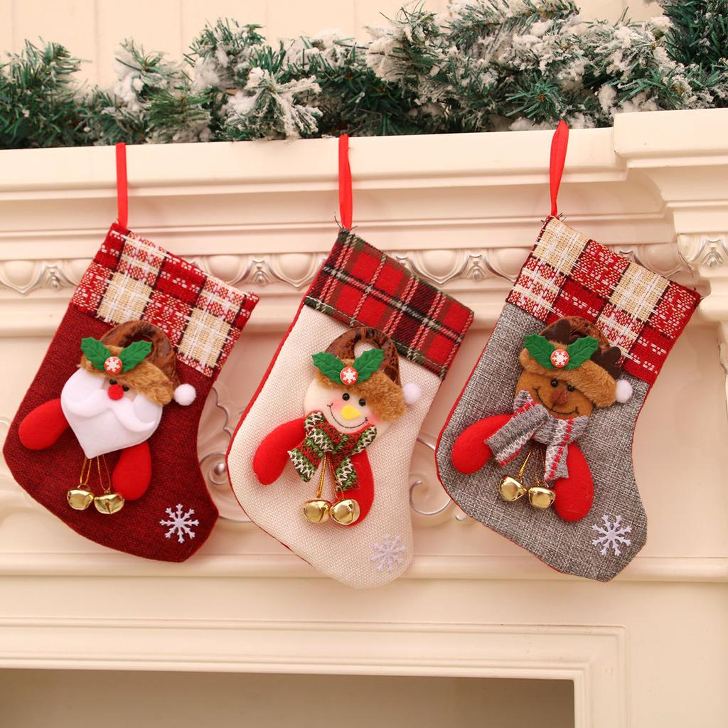 Vánoční punčochy, Lněné se zvonky, Vánoční ponožky, Vánoční dekorace, Dárkové tašky