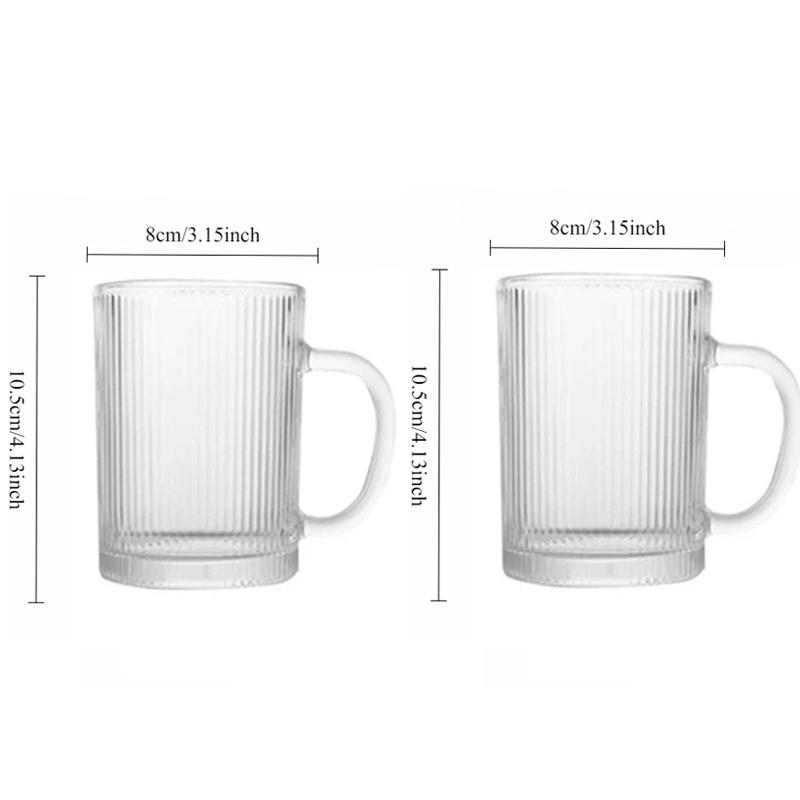 2pcs Breakfast Juice Coffee Mugs Striped Glass Cup Water Bottle with Handle Transparent Drinkware Whiskey Glass Cold Drink Mug 2pcs