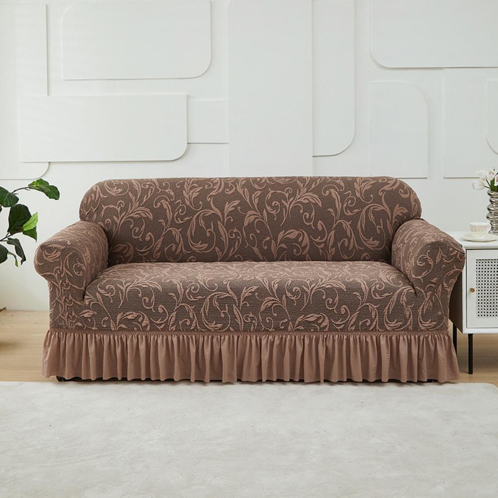 

Stretch Knit Sofa Cover Full Protection Non Slip Skirt Design Thickened Elastic Dustproof Couch Protector for All Seasons Single (90-140cm)