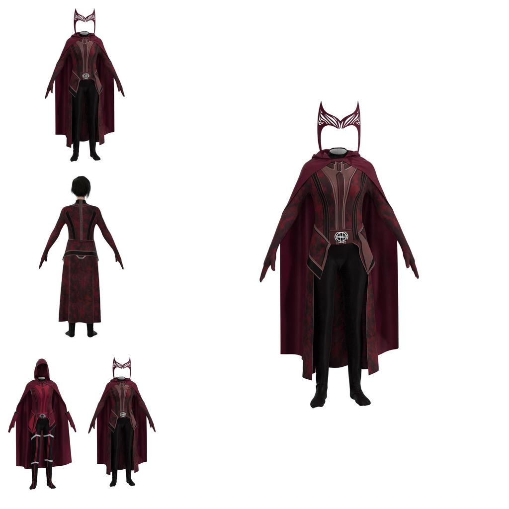 Wunderbares Scarlet Witch Rollenspielkostüm für erwachsene Kinder Jumpsuit Kopfschmuck und Umhang enthalten