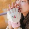 Color Plush Windproof Outdoor Half Finger Gloves Women's Gloves Flip Cover Gloves Thick Mittens