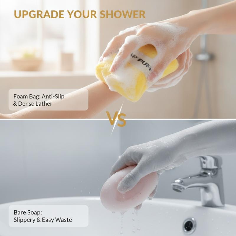 1Pcs Bath Cleansing Foaming Net Pouch Sponge Soap Bag Ultra-Soft Hydrophilic Sponge For Gentle Lathering Bathroom Tool