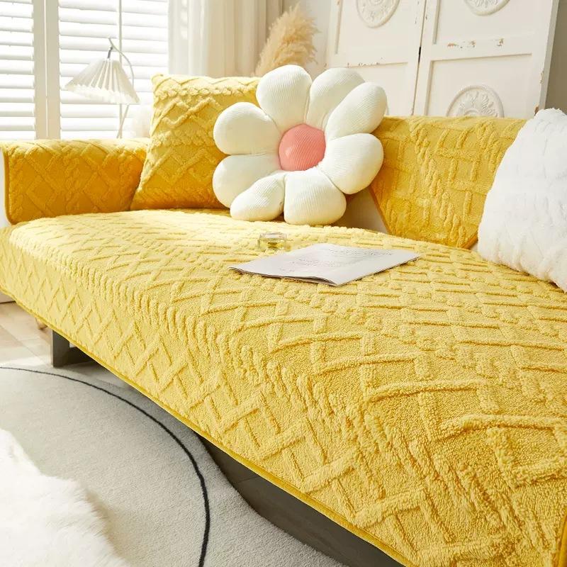 Thickened Warm Sofa Cushion Non-Slip Cover Cloth Towel Winter Short Plush Simple Modern Stroking Cats Cover Seat Cushion