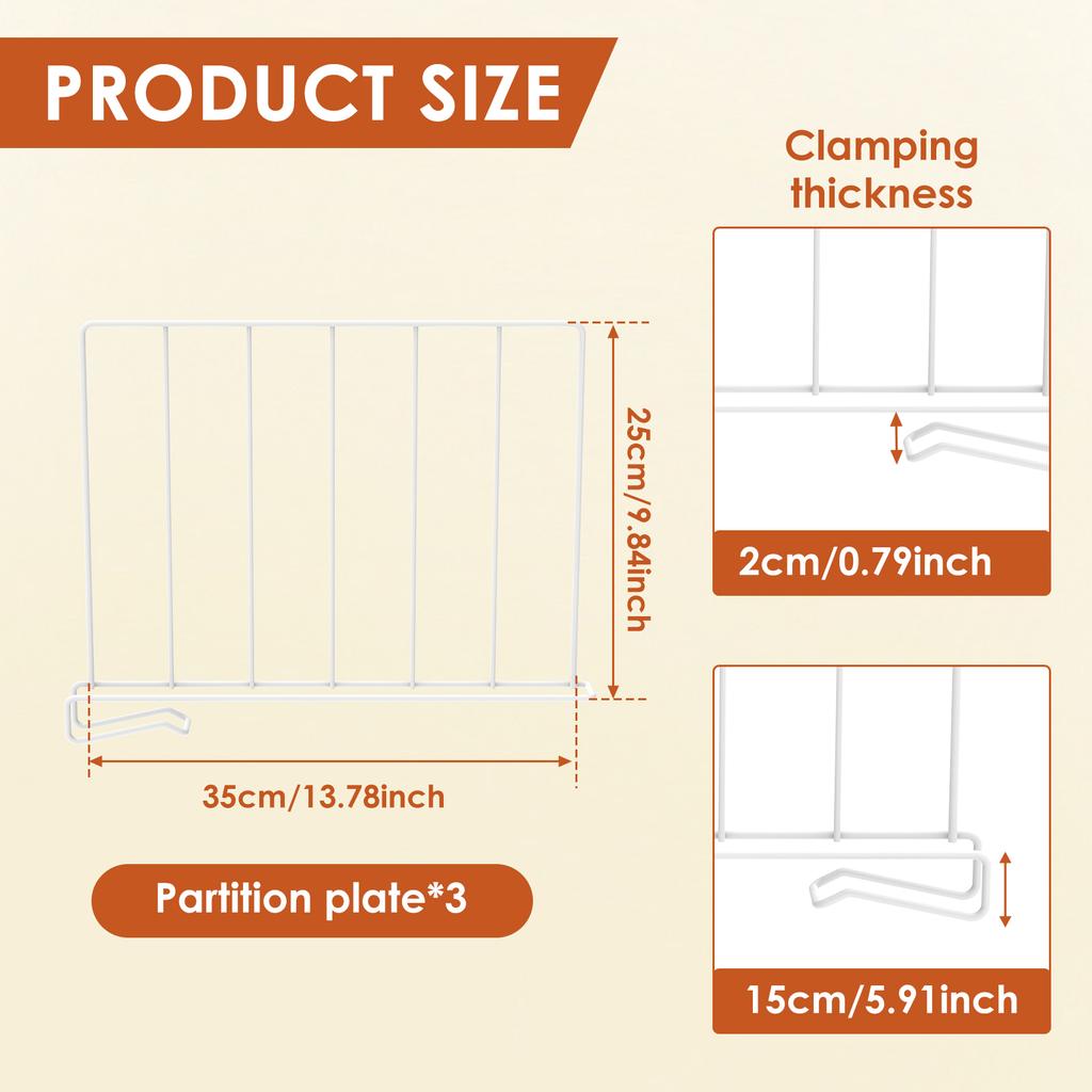 3Pcs Closet Shelf Divider Metal Wardrobe Partition Board Shelf Divider Closet Organizer Hanging Closet Save Space Hook