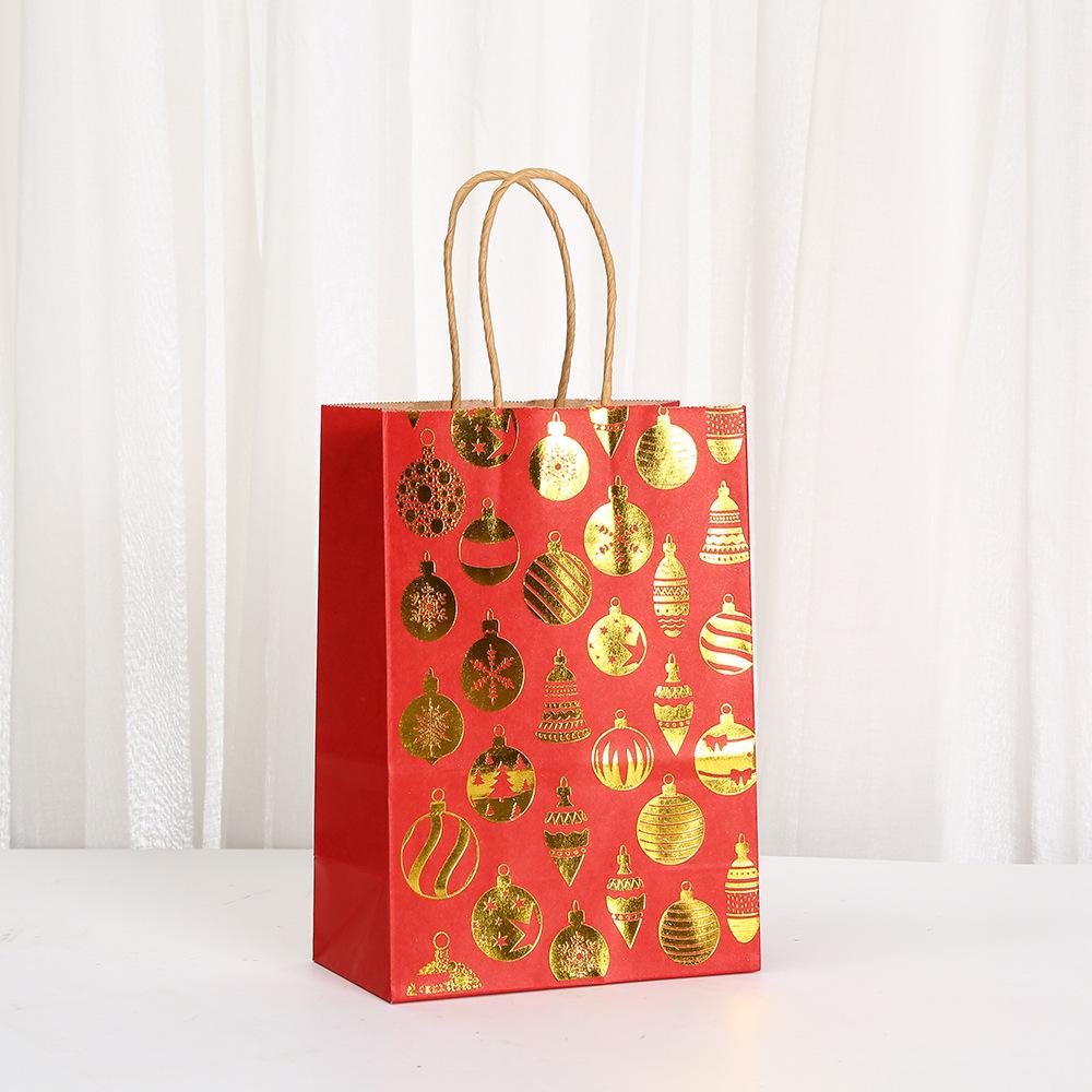 12/30pcs Christmas Paper Gift Bags Red Gold Foil Designs Reusable Shopping Bags for Small Gifts and Candy