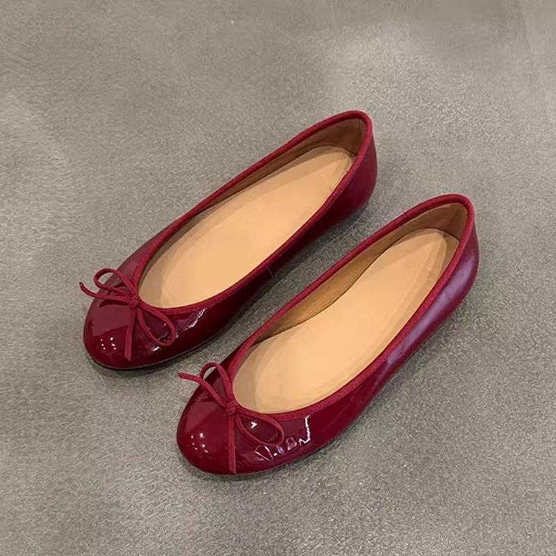 

~ With skirt round head flat bottom ballet shoes bow autumn new super shallow single shoes women 40 красный