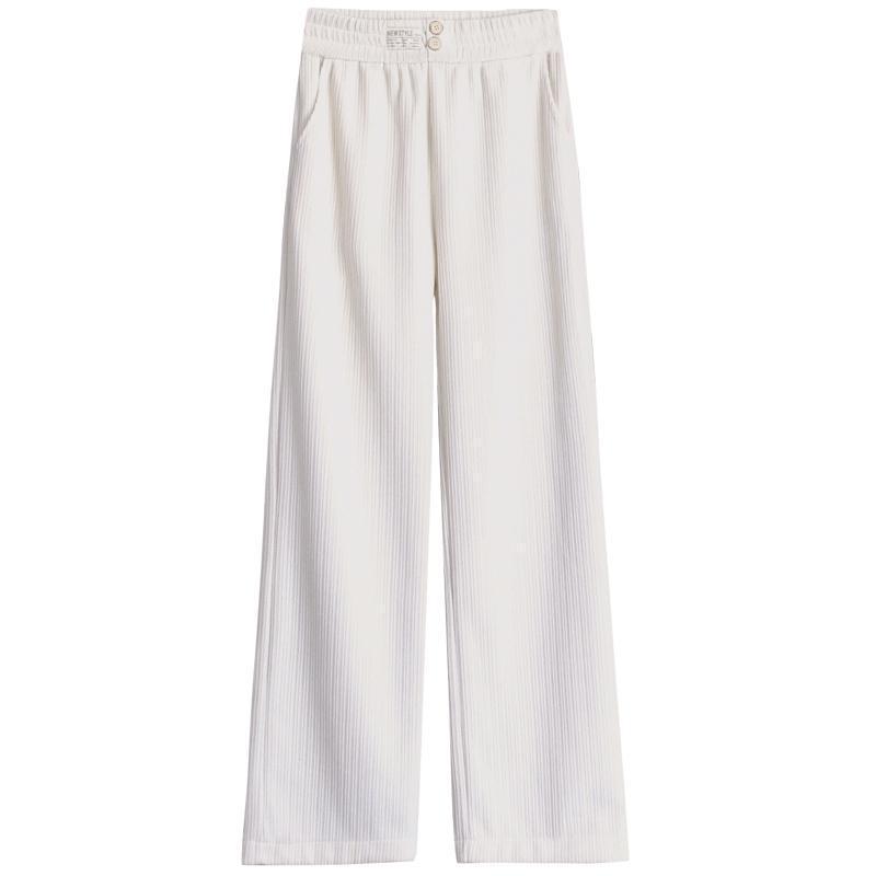 Petite Beige Fleece Chenille Wide-Leg Pants - Women’s High-Waisted Slim-Fit, Autumn/Winter Casual Straight-Leg XS-150