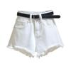 Women's 2025 Summer White High-Waisted Frayed Hem Denim Shorts - Loose, Slimming, Trendy Wide-Leg Hot Pants