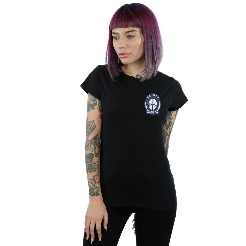 Star Wars Womens/Ladies The Mandalorian Bounty Hunter Badge Breast Print Cotton T-Shirt