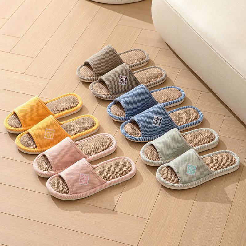 Women's Open-Toe Linen High-Heel Slippers - Spring/Summer, Non-Slip, Cotton-Linen, for Wooden Floors