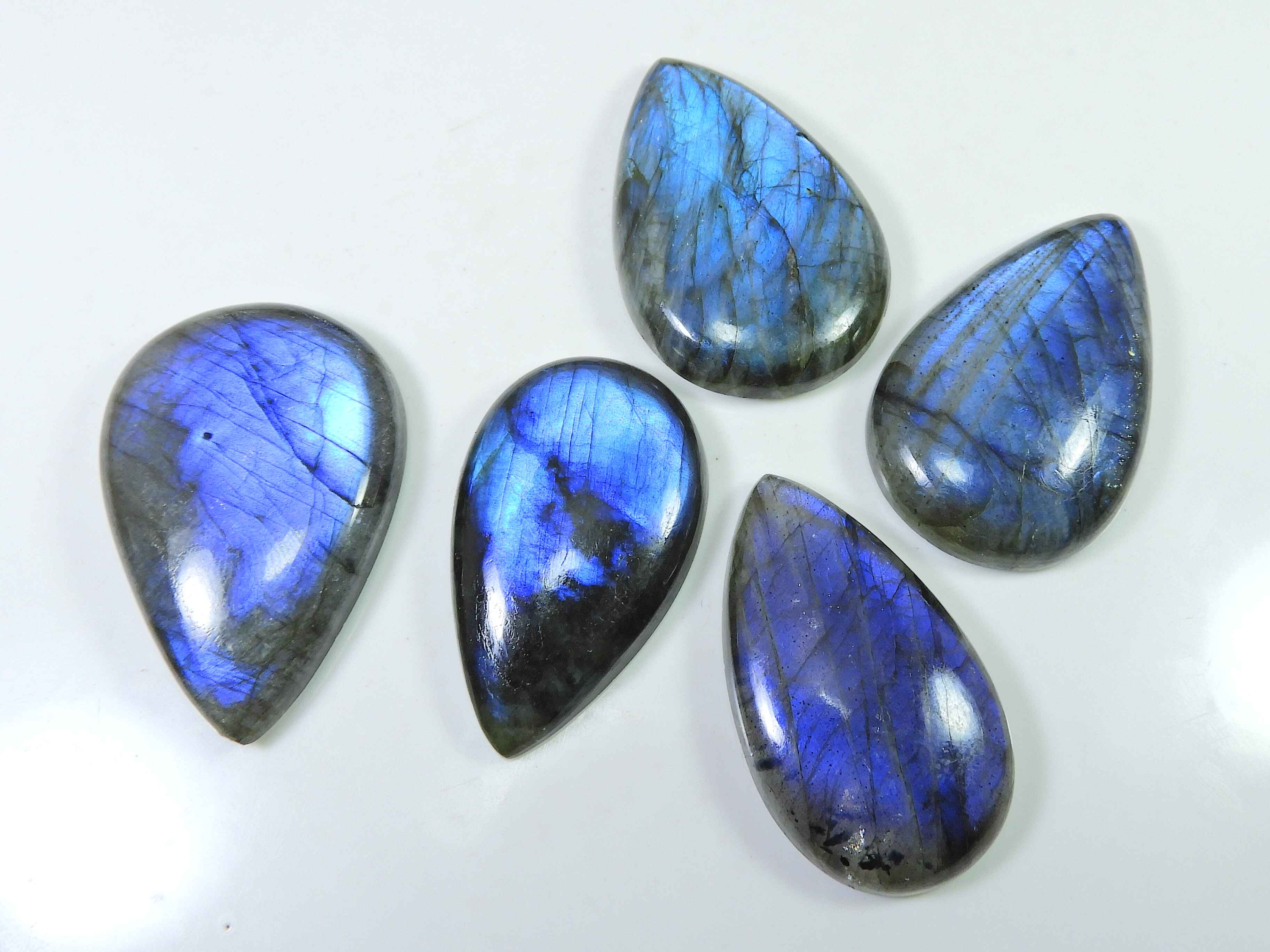 

342Cts. Груша натуральный лабрадорит Bluefire драгоценный камень россыпью 5 шт. лот 40-43 мм LL-722