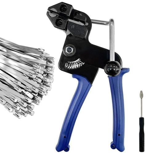 Socpuro Metal Tie Binding Tool, Stainless Steel Cable Ties, 100-Piece Set, Dedicated Fastening Tool for Tightening and Cutting Metal Bands and Stainle