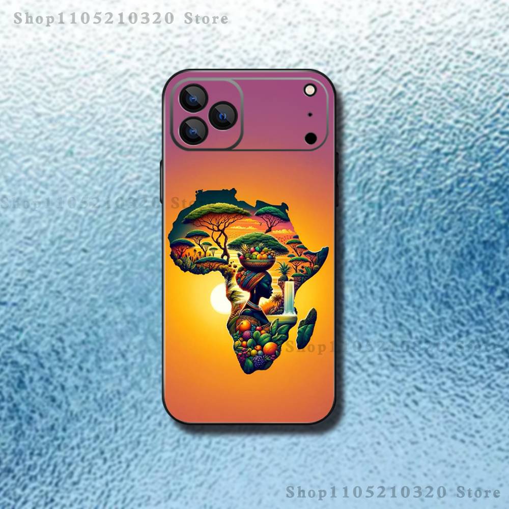 Africa Map Art Phone Case For iPhone 17,16,15,14,13,12,Pro,Max,Plus,E,SE4,Air,Mini Black Soft Box