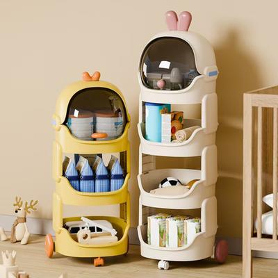 Kids Toy Storage Organizer with Wheels And Top Lid Space Duck/Rabbit Design Stackable Rolling Cart for Baby Nursery Playroom Bedroom