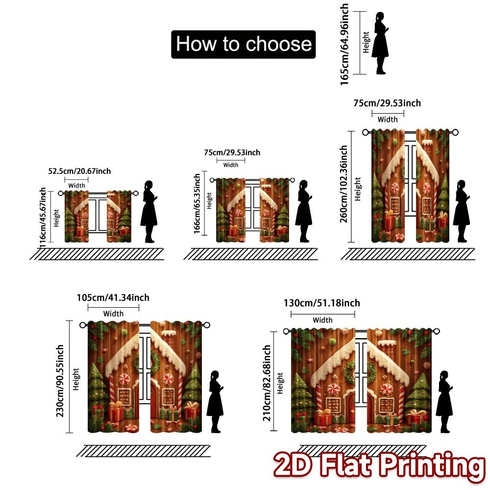 2D Flat Printing  JIT 2pcs   Curtains (Without Rod) Gingerbread Haven Popular Curtain Cloth Polyester Easy Install Curtains Home
