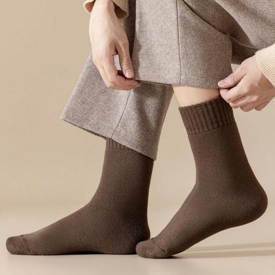 5 Pairs Men's Fleece-Lined Thermal Crew Socks Soft Cozy Winter Floor Socks Thick Warm Mid-Calf Snow Socks
