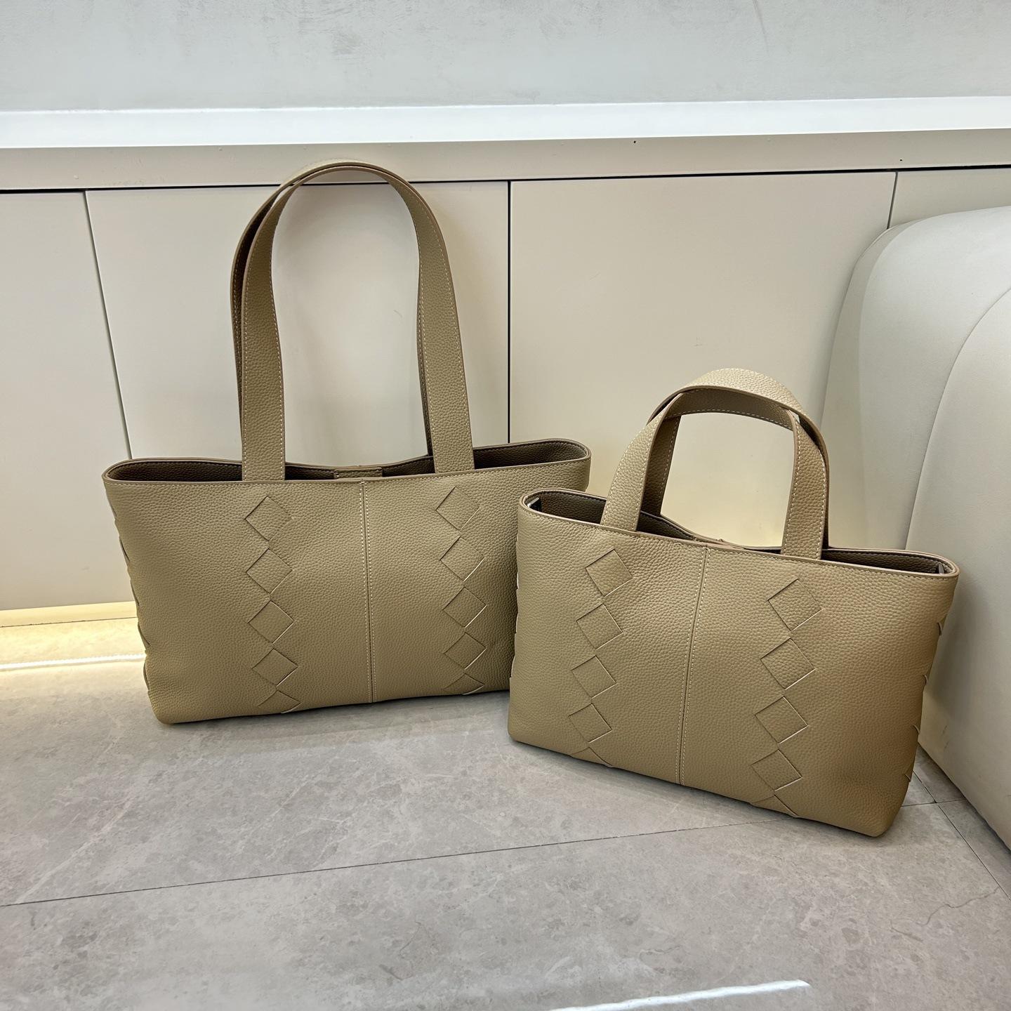 

Handmade Knitted Top-Layer Cowhide Tote Bag Style Breathable Large-Capacity Casual Single Shoulder Handbag Crossbody Bag 30x8x20cm хаки