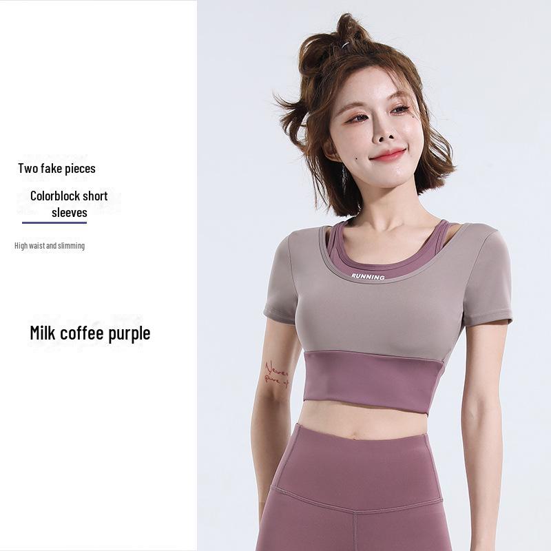 New Color Match Quick-Dry Bra-Free Yoga & Pilates Fitness Suit - Women's Short-Sleeved Two-Piece