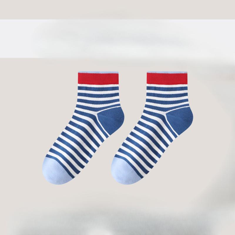 

Women s Socks: Pure Cotton Color-blocked Striped Mid-calf Socks, Breathable, Antibacterial and Deodorizing Sports and Casual Socks 1 pair синій