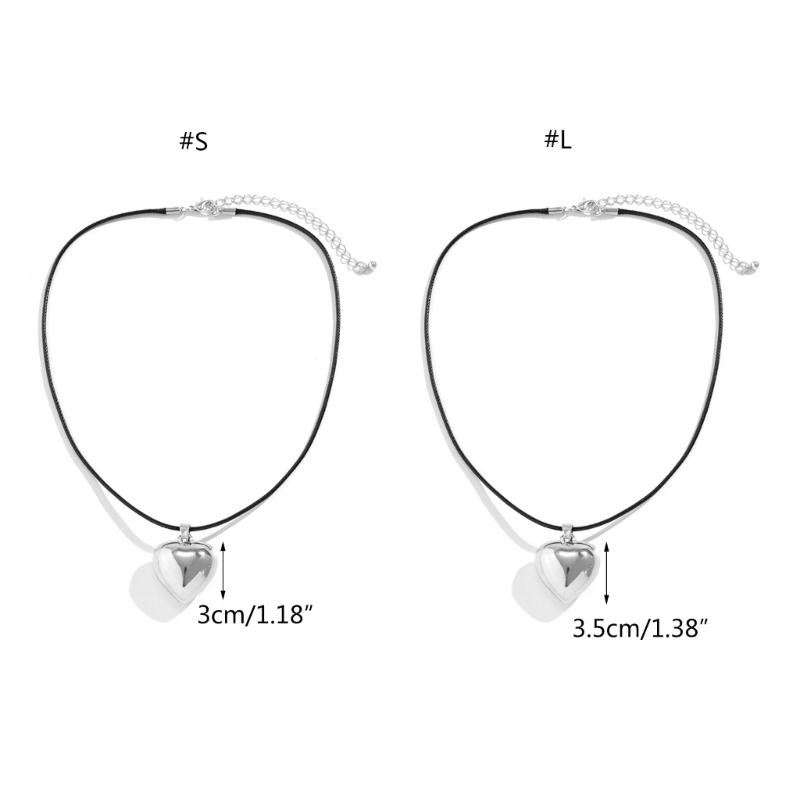 Fashion Trend Niche Sense Heart Leather Rope Collarbone Chain Temperament Simple Cold Wind Silver Love-shape Necklace