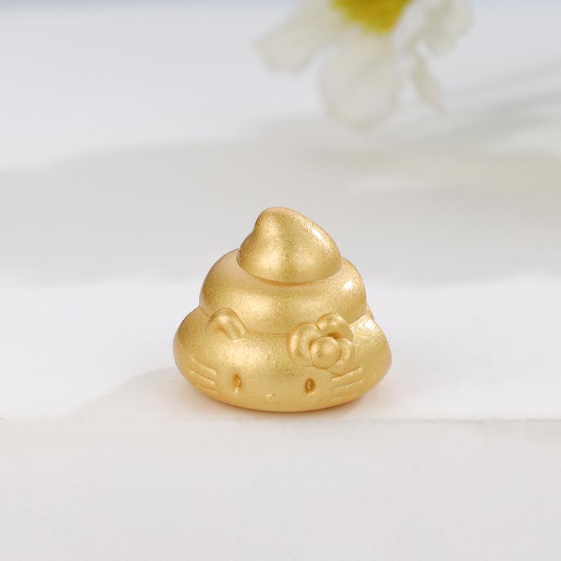 Sterling Silver 999 Hello Kitty Poop Beads Charm for DIY Jewelry