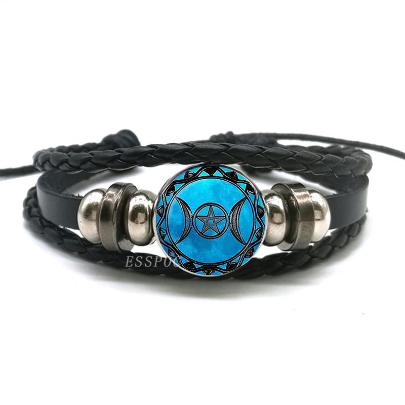 Χειροποίητο πλεκτό δερμάτινο βραχιόλι Occult Star Pentagram Multilayer Triple Moon Goddess Charm βραχιόλι Βραχιόλι Πεντάγραμμο Κοσμήματα