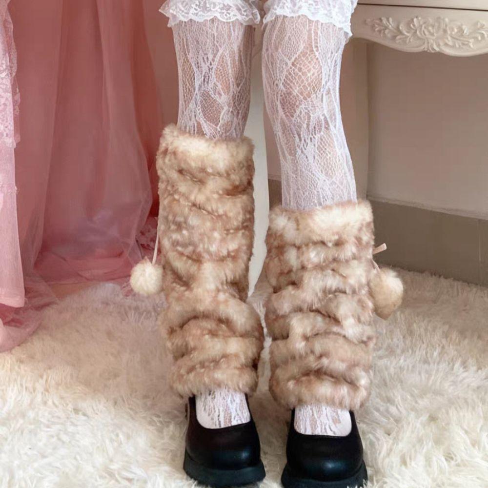 Y2k Furry Leg Warmers Fawn Dot Long Stockings Vintage Plush Leg Coverings  Accessories