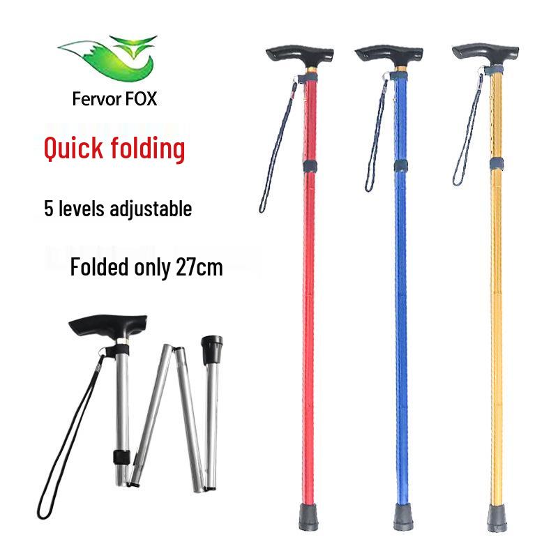 5-Section Aluminum Trekking Pole: Folding, Anti-Slip Adjustable Crutch for Hiking & Elderly Use