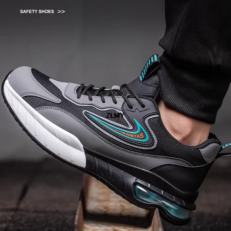 Mode Neue Männer Sicherheitsschuhe Stahlkappe Sneaker Sport Air Kissen Reflektierende Arbeit Sicherheit Stiefel Mann Pannensichere Arbeit Schuhe Anti-smash