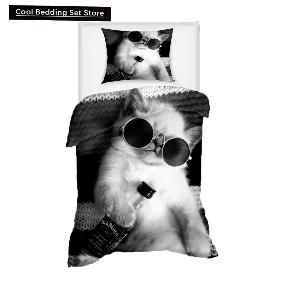Super Cute Kitten Kids Bedding Set Kawaii Girl Quilt Cove King Queen Size Cat Animal 2/3pcs Polyester Duvet Cover (No Sheet)